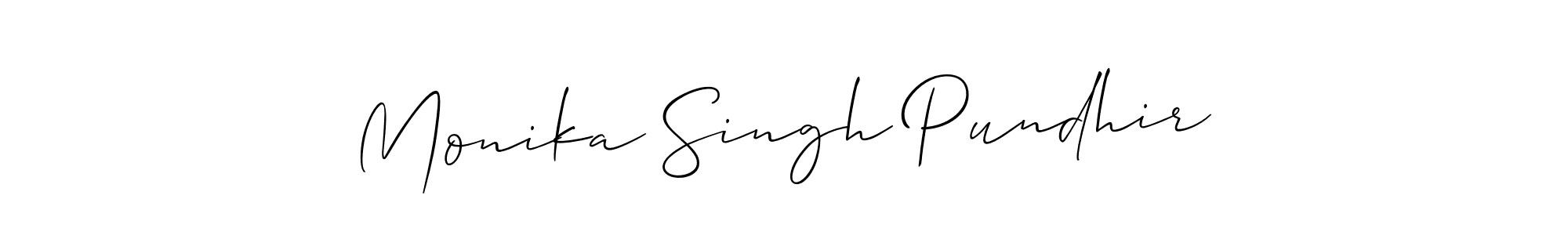 Make a short Monika Singh Pundhir signature style. Manage your documents anywhere anytime using Allison_Script. Create and add eSignatures, submit forms, share and send files easily. Monika Singh Pundhir signature style 2 images and pictures png