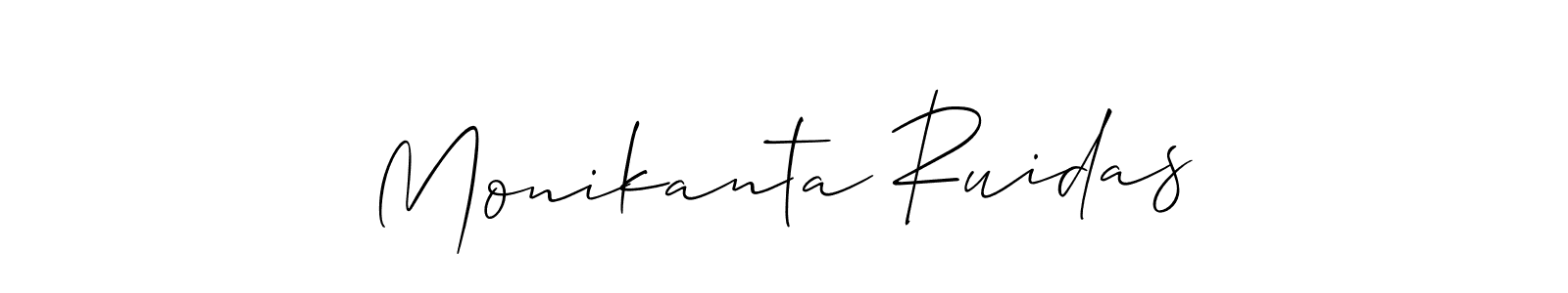 The best way (Allison_Script) to make a short signature is to pick only two or three words in your name. The name Monikanta Ruidas include a total of six letters. For converting this name. Monikanta Ruidas signature style 2 images and pictures png