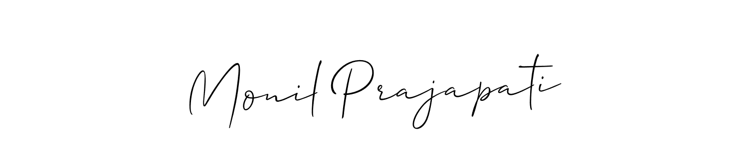 Allison_Script is a professional signature style that is perfect for those who want to add a touch of class to their signature. It is also a great choice for those who want to make their signature more unique. Get Monil Prajapati name to fancy signature for free. Monil Prajapati signature style 2 images and pictures png