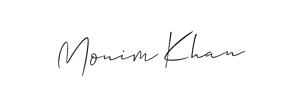Also You can easily find your signature by using the search form. We will create Monim Khan name handwritten signature images for you free of cost using Allison_Script sign style. Monim Khan signature style 2 images and pictures png