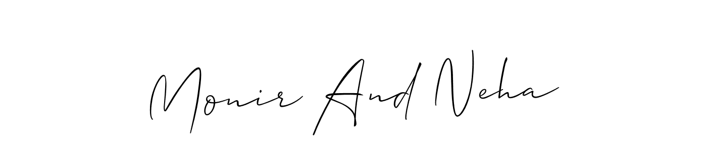 Also You can easily find your signature by using the search form. We will create Monir And Neha name handwritten signature images for you free of cost using Allison_Script sign style. Monir And Neha signature style 2 images and pictures png