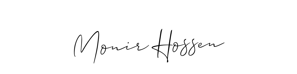 Create a beautiful signature design for name Monir Hossen. With this signature (Allison_Script) fonts, you can make a handwritten signature for free. Monir Hossen signature style 2 images and pictures png