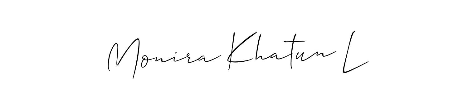 It looks lik you need a new signature style for name Monira Khatun L. Design unique handwritten (Allison_Script) signature with our free signature maker in just a few clicks. Monira Khatun L signature style 2 images and pictures png