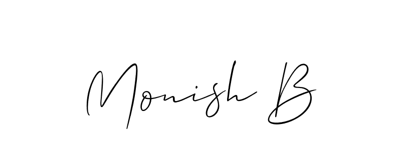 The best way (Allison_Script) to make a short signature is to pick only two or three words in your name. The name Monish B include a total of six letters. For converting this name. Monish B signature style 2 images and pictures png