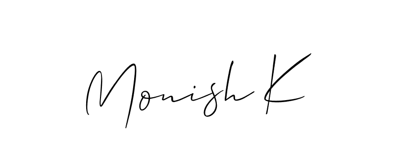 Create a beautiful signature design for name Monish K. With this signature (Allison_Script) fonts, you can make a handwritten signature for free. Monish K signature style 2 images and pictures png