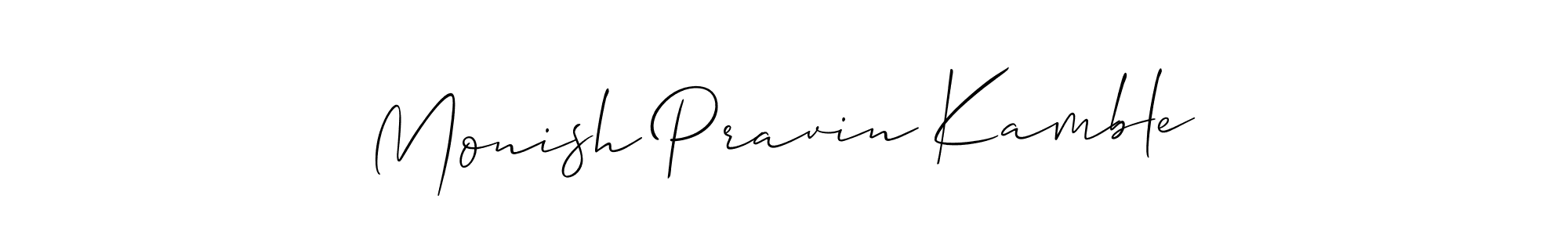 The best way (Allison_Script) to make a short signature is to pick only two or three words in your name. The name Monish Pravin Kamble include a total of six letters. For converting this name. Monish Pravin Kamble signature style 2 images and pictures png