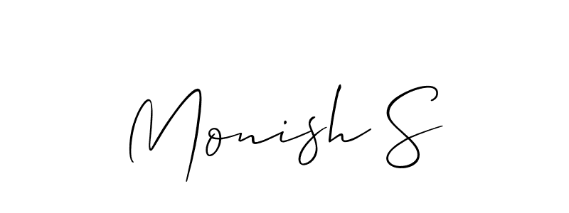 Make a beautiful signature design for name Monish S. With this signature (Allison_Script) style, you can create a handwritten signature for free. Monish S signature style 2 images and pictures png