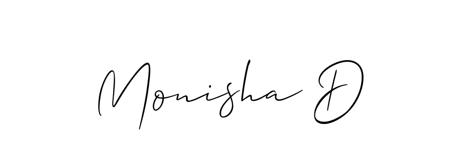 How to make Monisha D name signature. Use Allison_Script style for creating short signs online. This is the latest handwritten sign. Monisha D signature style 2 images and pictures png