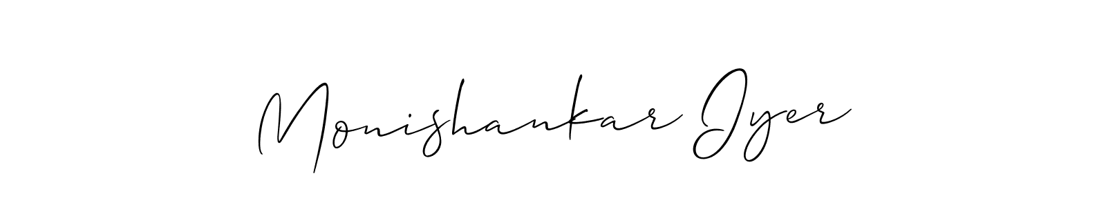 You should practise on your own different ways (Allison_Script) to write your name (Monishankar Iyer) in signature. don't let someone else do it for you. Monishankar Iyer signature style 2 images and pictures png