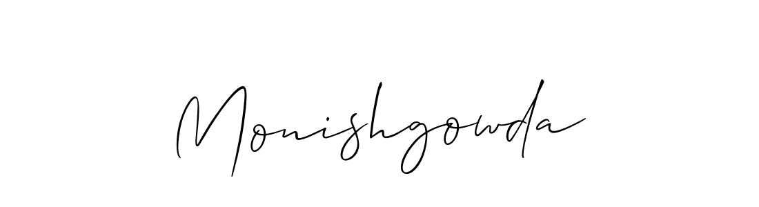 How to make Monishgowda signature? Allison_Script is a professional autograph style. Create handwritten signature for Monishgowda name. Monishgowda signature style 2 images and pictures png