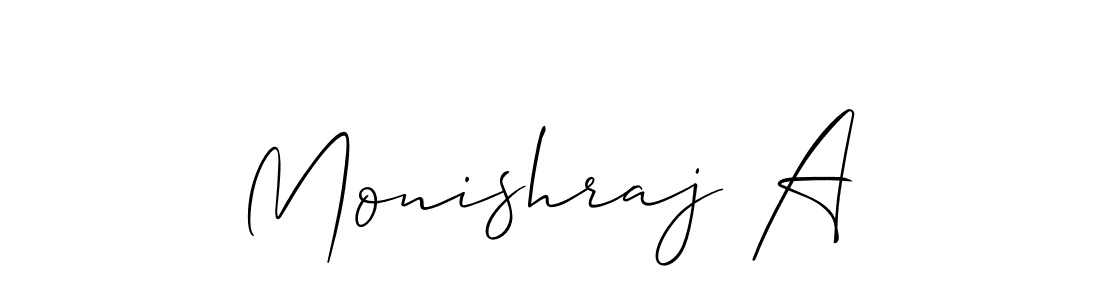 It looks lik you need a new signature style for name Monishraj A. Design unique handwritten (Allison_Script) signature with our free signature maker in just a few clicks. Monishraj A signature style 2 images and pictures png