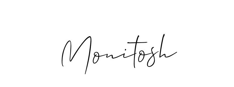 Allison_Script is a professional signature style that is perfect for those who want to add a touch of class to their signature. It is also a great choice for those who want to make their signature more unique. Get Monitosh name to fancy signature for free. Monitosh signature style 2 images and pictures png