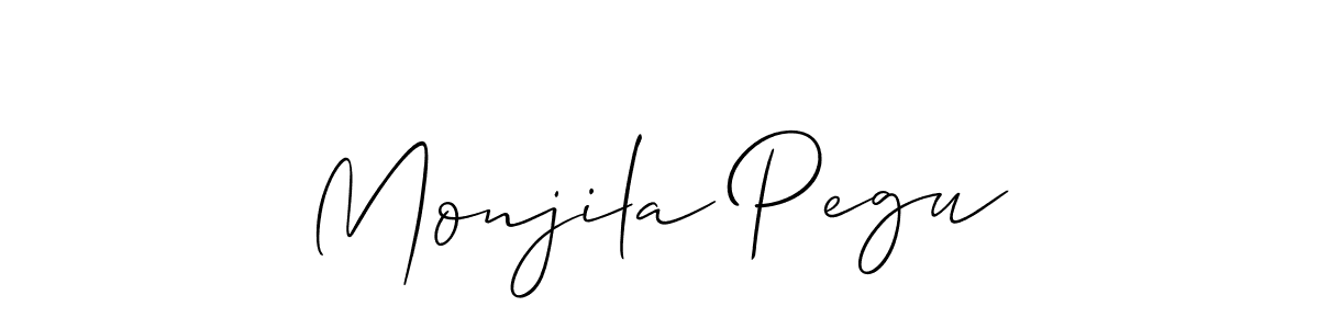 You should practise on your own different ways (Allison_Script) to write your name (Monjila Pegu) in signature. don't let someone else do it for you. Monjila Pegu signature style 2 images and pictures png