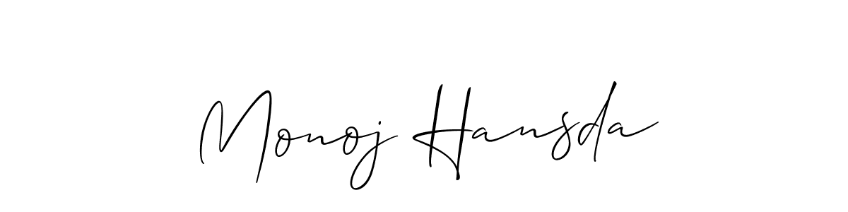 The best way (Allison_Script) to make a short signature is to pick only two or three words in your name. The name Monoj Hansda include a total of six letters. For converting this name. Monoj Hansda signature style 2 images and pictures png
