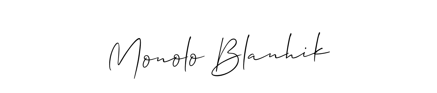 Make a beautiful signature design for name Monolo Blanhik. With this signature (Allison_Script) style, you can create a handwritten signature for free. Monolo Blanhik signature style 2 images and pictures png