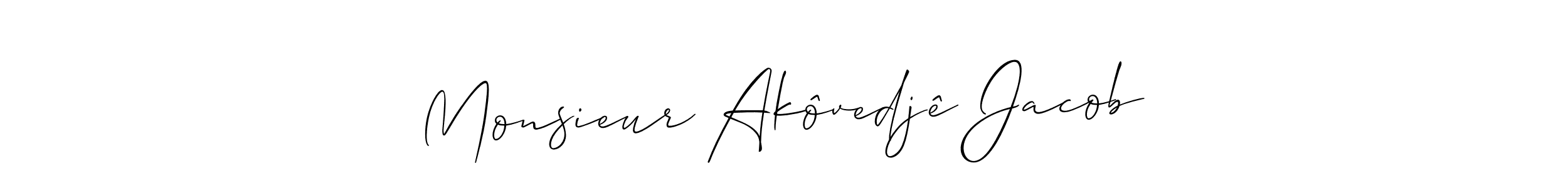 Also You can easily find your signature by using the search form. We will create Monsieur Akôvedjê Jacob name handwritten signature images for you free of cost using Allison_Script sign style. Monsieur Akôvedjê Jacob signature style 2 images and pictures png