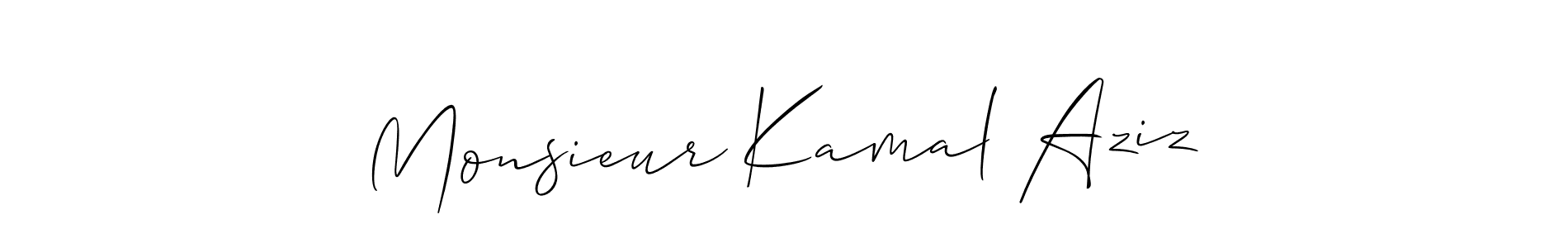 The best way (Allison_Script) to make a short signature is to pick only two or three words in your name. The name Monsieur Kamal Aziz include a total of six letters. For converting this name. Monsieur Kamal Aziz signature style 2 images and pictures png
