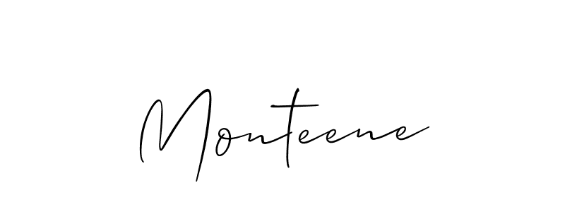 The best way (Allison_Script) to make a short signature is to pick only two or three words in your name. The name Monteene include a total of six letters. For converting this name. Monteene signature style 2 images and pictures png