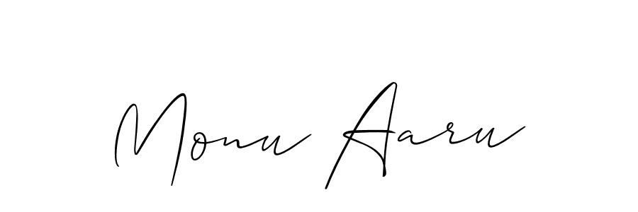 Create a beautiful signature design for name Monu Aaru. With this signature (Allison_Script) fonts, you can make a handwritten signature for free. Monu Aaru signature style 2 images and pictures png