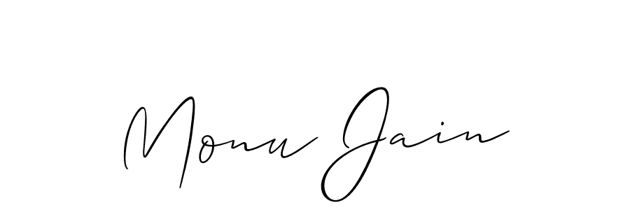 Make a beautiful signature design for name Monu Jain. With this signature (Allison_Script) style, you can create a handwritten signature for free. Monu Jain signature style 2 images and pictures png