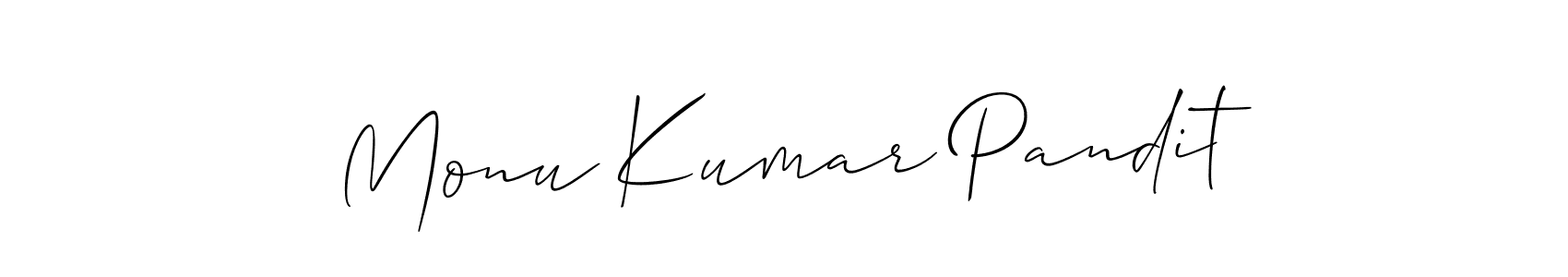 You should practise on your own different ways (Allison_Script) to write your name (Monu Kumar Pandit) in signature. don't let someone else do it for you. Monu Kumar Pandit signature style 2 images and pictures png