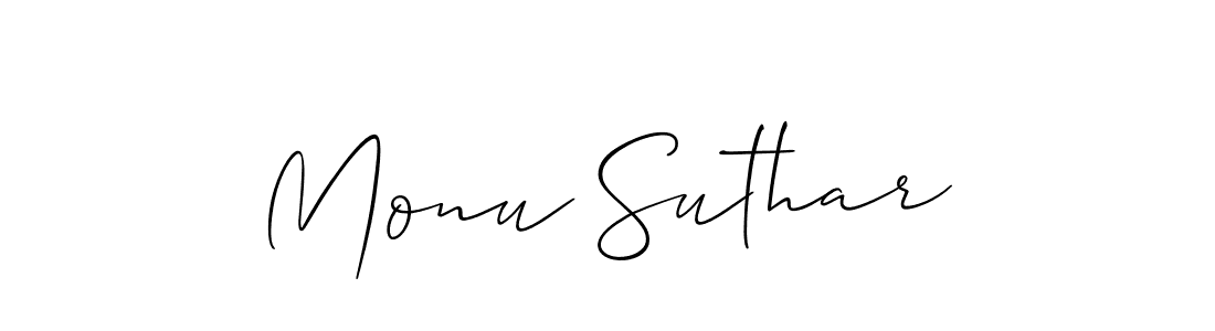 How to make Monu Suthar name signature. Use Allison_Script style for creating short signs online. This is the latest handwritten sign. Monu Suthar signature style 2 images and pictures png