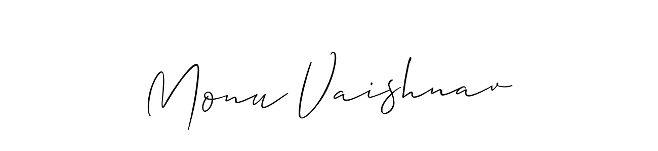 How to make Monu Vaishnav signature? Allison_Script is a professional autograph style. Create handwritten signature for Monu Vaishnav name. Monu Vaishnav signature style 2 images and pictures png