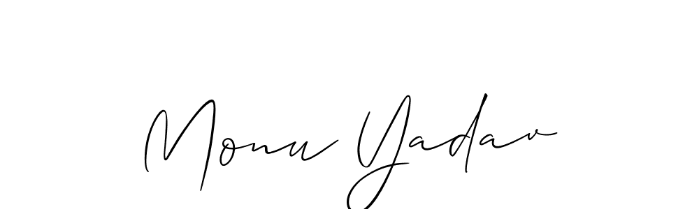 Create a beautiful signature design for name Monu Yadav. With this signature (Allison_Script) fonts, you can make a handwritten signature for free. Monu Yadav signature style 2 images and pictures png