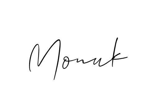 Design your own signature with our free online signature maker. With this signature software, you can create a handwritten (Allison_Script) signature for name Monuk. Monuk signature style 2 images and pictures png