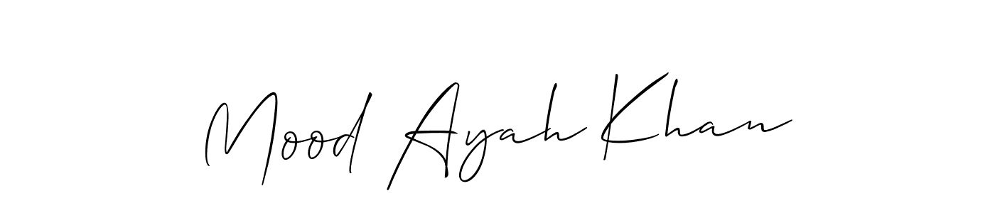The best way (Allison_Script) to make a short signature is to pick only two or three words in your name. The name Mood Ayah Khan include a total of six letters. For converting this name. Mood Ayah Khan signature style 2 images and pictures png