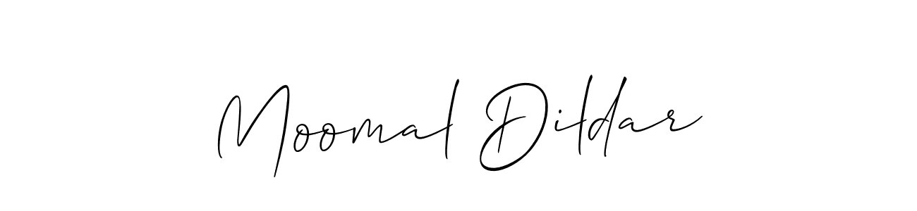 How to make Moomal Dildar name signature. Use Allison_Script style for creating short signs online. This is the latest handwritten sign. Moomal Dildar signature style 2 images and pictures png