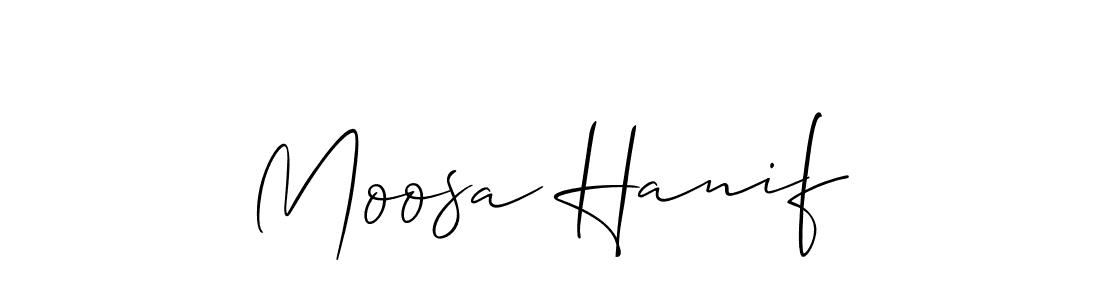 Make a short Moosa Hanif signature style. Manage your documents anywhere anytime using Allison_Script. Create and add eSignatures, submit forms, share and send files easily. Moosa Hanif signature style 2 images and pictures png