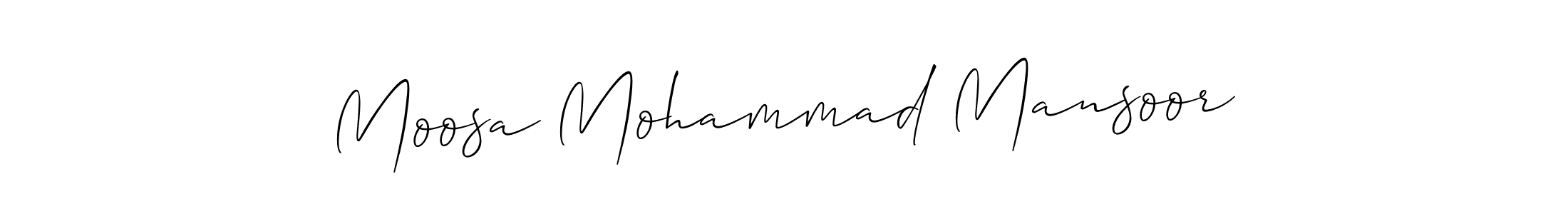 The best way (Allison_Script) to make a short signature is to pick only two or three words in your name. The name Moosa Mohammad Mansoor include a total of six letters. For converting this name. Moosa Mohammad Mansoor signature style 2 images and pictures png