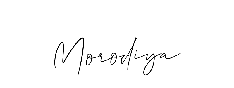 The best way (Allison_Script) to make a short signature is to pick only two or three words in your name. The name Morodiya include a total of six letters. For converting this name. Morodiya signature style 2 images and pictures png