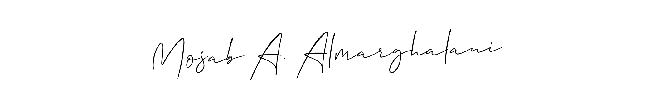 This is the best signature style for the Mosab A. Almarghalani name. Also you like these signature font (Allison_Script). Mix name signature. Mosab A. Almarghalani signature style 2 images and pictures png