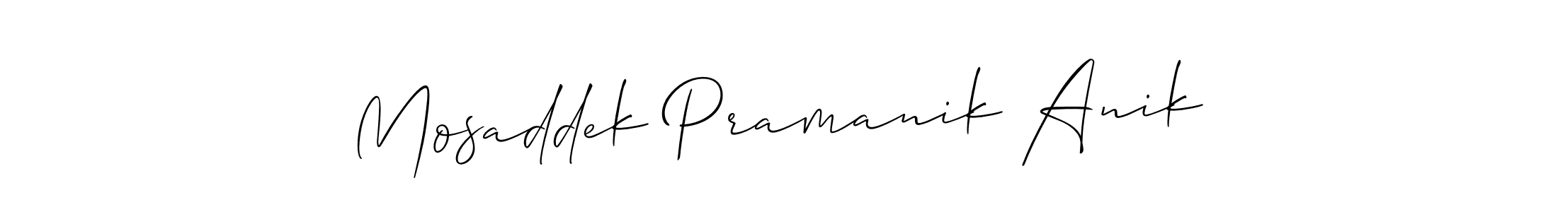 You should practise on your own different ways (Allison_Script) to write your name (Mosaddek Pramanik Anik) in signature. don't let someone else do it for you. Mosaddek Pramanik Anik signature style 2 images and pictures png