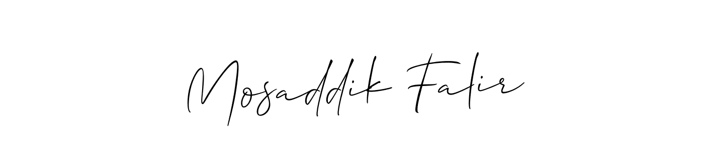 The best way (Allison_Script) to make a short signature is to pick only two or three words in your name. The name Mosaddik Falir include a total of six letters. For converting this name. Mosaddik Falir signature style 2 images and pictures png