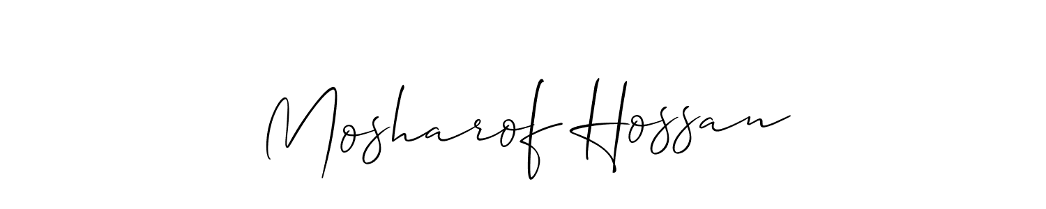 Create a beautiful signature design for name Mosharof Hossan. With this signature (Allison_Script) fonts, you can make a handwritten signature for free. Mosharof Hossan signature style 2 images and pictures png