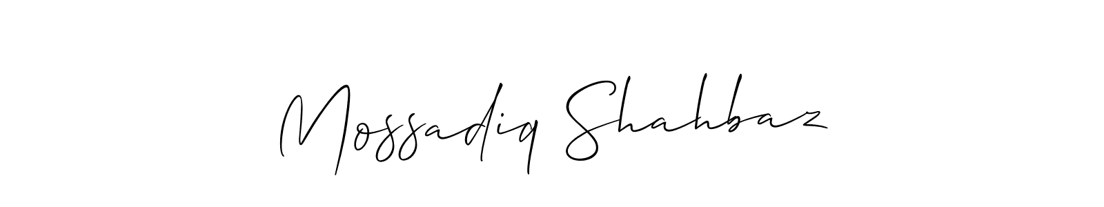 It looks lik you need a new signature style for name Mossadiq Shahbaz. Design unique handwritten (Allison_Script) signature with our free signature maker in just a few clicks. Mossadiq Shahbaz signature style 2 images and pictures png