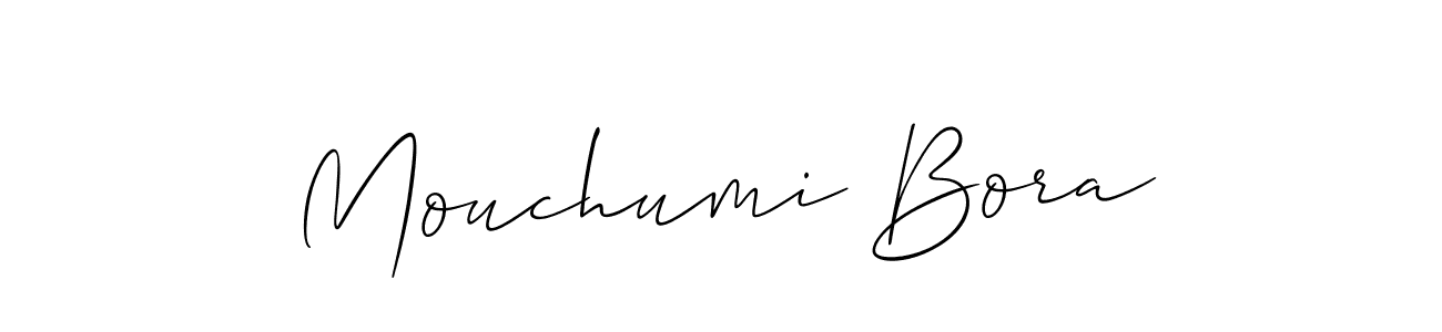 Also You can easily find your signature by using the search form. We will create Mouchumi Bora name handwritten signature images for you free of cost using Allison_Script sign style. Mouchumi Bora signature style 2 images and pictures png