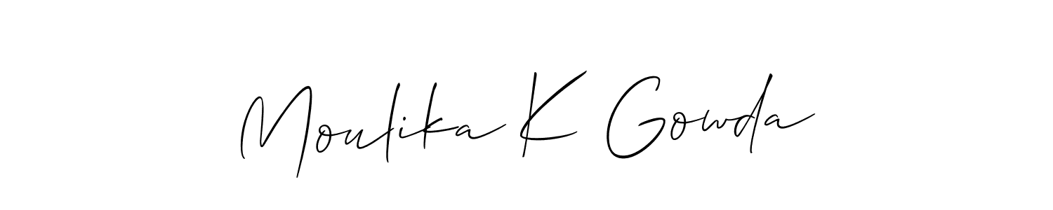 How to make Moulika K Gowda name signature. Use Allison_Script style for creating short signs online. This is the latest handwritten sign. Moulika K Gowda signature style 2 images and pictures png