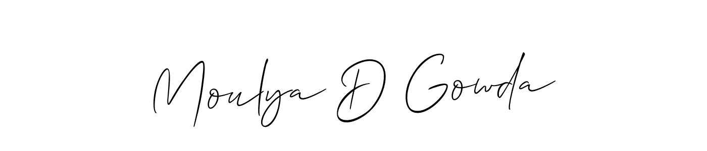 Make a short Moulya D Gowda signature style. Manage your documents anywhere anytime using Allison_Script. Create and add eSignatures, submit forms, share and send files easily. Moulya D Gowda signature style 2 images and pictures png