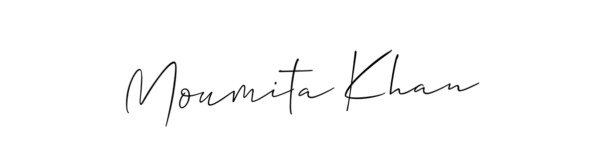 The best way (Allison_Script) to make a short signature is to pick only two or three words in your name. The name Moumita Khan include a total of six letters. For converting this name. Moumita Khan signature style 2 images and pictures png