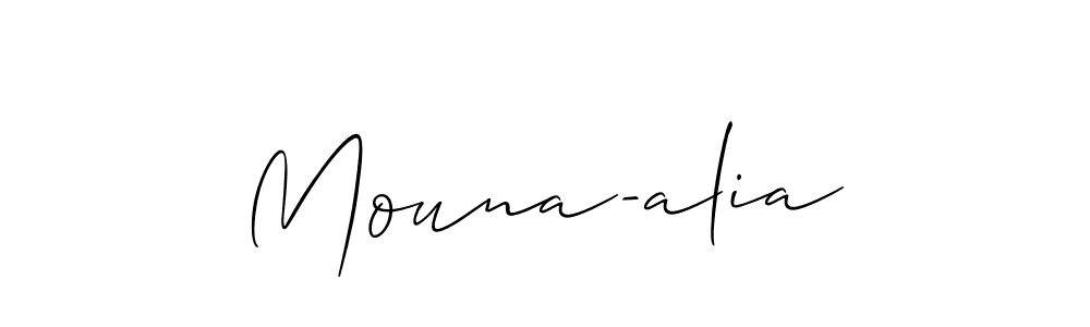 Also You can easily find your signature by using the search form. We will create Mouna-alia name handwritten signature images for you free of cost using Allison_Script sign style. Mouna-alia signature style 2 images and pictures png