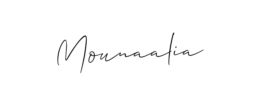Make a beautiful signature design for name Mounaalia. With this signature (Allison_Script) style, you can create a handwritten signature for free. Mounaalia signature style 2 images and pictures png
