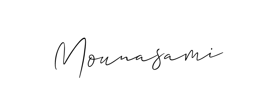 How to make Mounasami name signature. Use Allison_Script style for creating short signs online. This is the latest handwritten sign. Mounasami signature style 2 images and pictures png