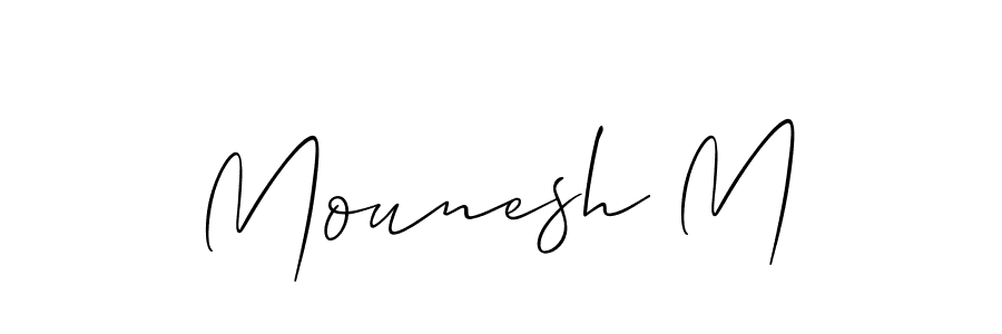 How to make Mounesh M name signature. Use Allison_Script style for creating short signs online. This is the latest handwritten sign. Mounesh M signature style 2 images and pictures png