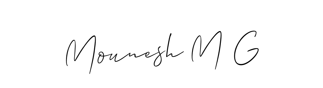 Similarly Allison_Script is the best handwritten signature design. Signature creator online .You can use it as an online autograph creator for name Mounesh M G. Mounesh M G signature style 2 images and pictures png