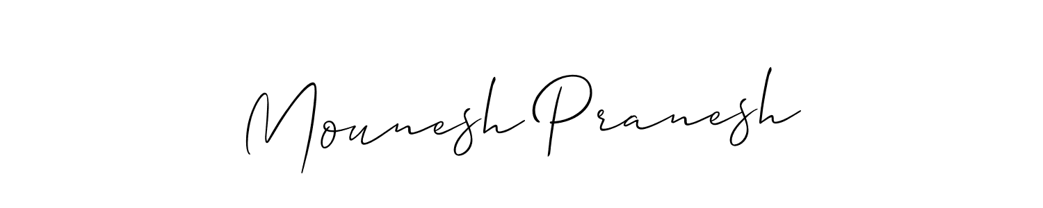 The best way (Allison_Script) to make a short signature is to pick only two or three words in your name. The name Mounesh Pranesh include a total of six letters. For converting this name. Mounesh Pranesh signature style 2 images and pictures png