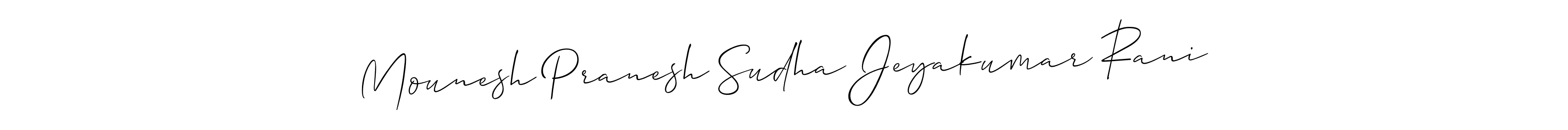 if you are searching for the best signature style for your name Mounesh Pranesh Sudha Jeyakumar Rani. so please give up your signature search. here we have designed multiple signature styles  using Allison_Script. Mounesh Pranesh Sudha Jeyakumar Rani signature style 2 images and pictures png